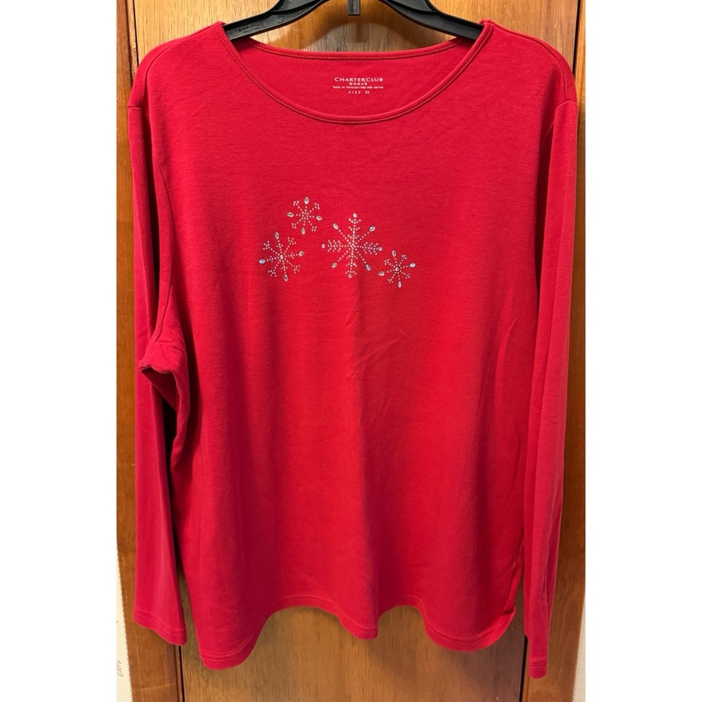 Charter Club Women Festive Red Long Sleeve Top